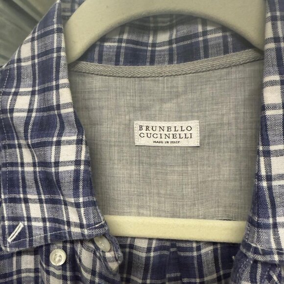 Brunello Cucinelli Men’s Blue Check Basic Fit Shirt Made in Italy - Picture 3 of 3